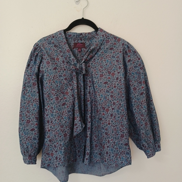 J.Crew Tie Neck Blue Floral Blouse in Liberty Print Colombo Chambray - Picture 4 of 9